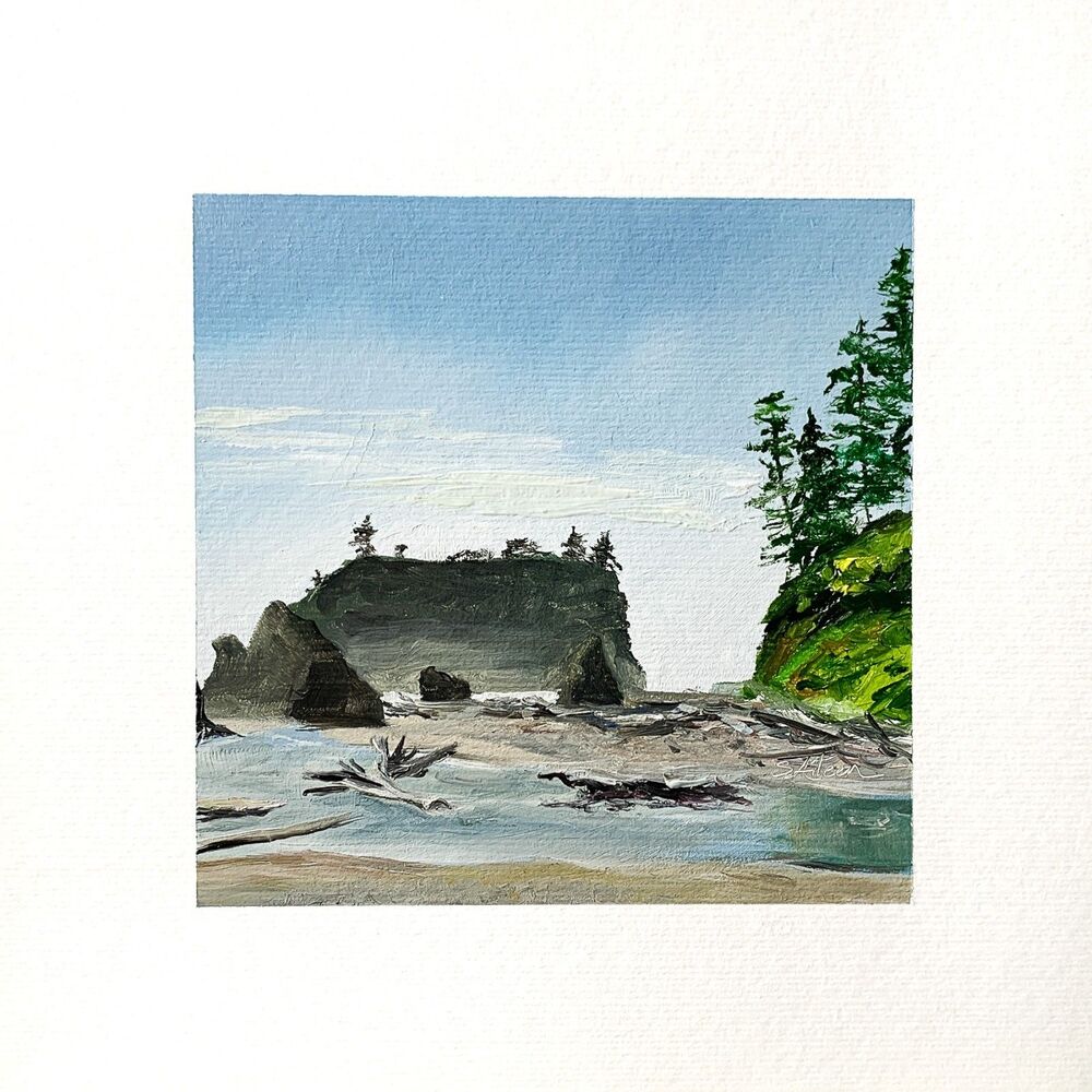 8x8 PNW Original Oil Painting Seascape Ruby Beach Landscape Sea Stack Art Signed